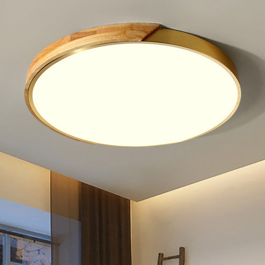 Drum Ceiling Lighting Simplicity Metal LED Wood Flush Mount Light Fixture in White/Warm Light, 12"/16" Wide Clearhalo 'Ceiling Lights' 'Close To Ceiling Lights' 'Close to ceiling' 'Flush mount' Lighting' 241908