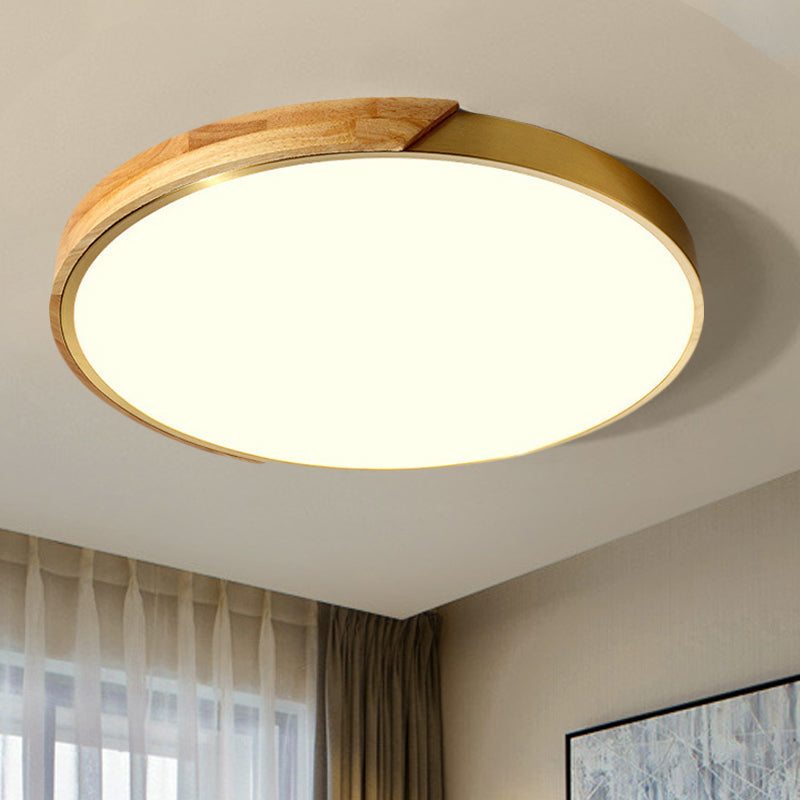 Drum Ceiling Lighting Simplicity Metal LED Wood Flush Mount Light Fixture in White/Warm Light, 12"/16" Wide Clearhalo 'Ceiling Lights' 'Close To Ceiling Lights' 'Close to ceiling' 'Flush mount' Lighting' 241909