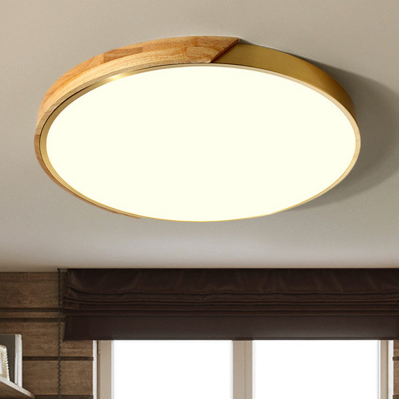 Drum Ceiling Lighting Simplicity Metal LED Wood Flush Mount Light Fixture in White/Warm Light, 12"/16" Wide Clearhalo 'Ceiling Lights' 'Close To Ceiling Lights' 'Close to ceiling' 'Flush mount' Lighting' 241910