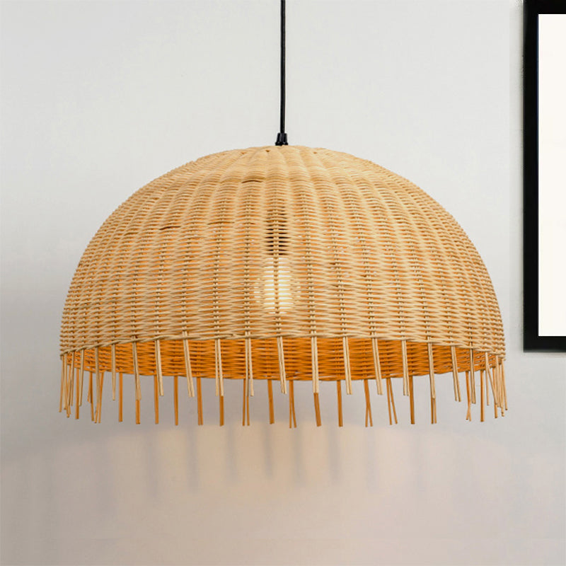 Beige Hand-Woven Pendant Light Fixture with Dome Shade Modern Style 12"/16" W 1 Head Rattan Hanging Lamp Clearhalo 'Ceiling Lights' 'Pendant Lights' 'Pendants' Lighting' 241924