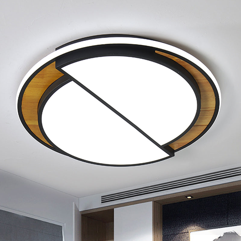 Semicircle Flush Lighting Modern Metal LED Black/White Ceiling Mounted Fixture in White/Warm Light, 16.5"/20.5" Wide Black Clearhalo 'Ceiling Lights' 'Close To Ceiling Lights' 'Close to ceiling' 'Flush mount' Lighting' 241929