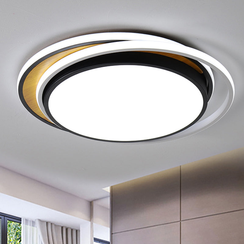 Round Flush Mount Lighting Modern Metal LED Black/White Ceiling Light Fixture in White/Warm Light, 19"/23" Wide Black Clearhalo 'Ceiling Lights' 'Close To Ceiling Lights' 'Close to ceiling' 'Flush mount' Lighting' 241938