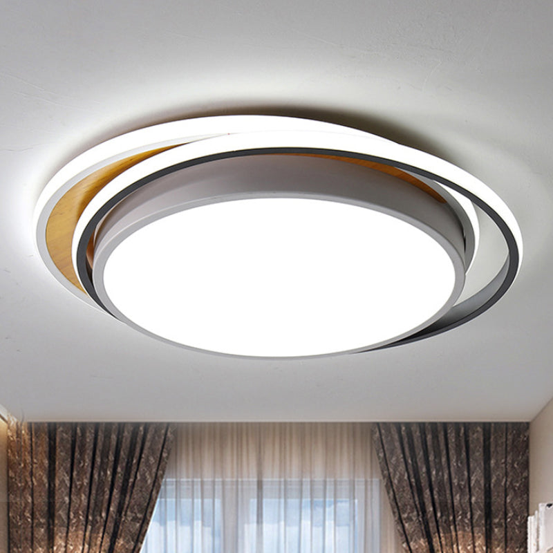 Round Flush Mount Lighting Modern Metal LED Black/White Ceiling Light Fixture in White/Warm Light, 19"/23" Wide White Clearhalo 'Ceiling Lights' 'Close To Ceiling Lights' 'Close to ceiling' 'Flush mount' Lighting' 241940