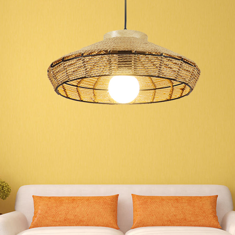 Straw Rope Barn Shade Hanging Light Rustic Single Head Beige Pendant Lamp for Living Room Restaurant Clearhalo 'Ceiling Lights' 'Pendant Lights' 'Pendants' Lighting' 241958