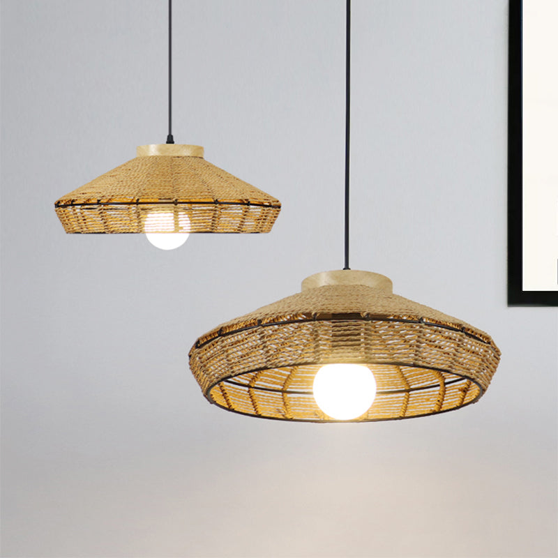 Straw Rope Barn Shade Hanging Light Rustic Single Head Beige Pendant Lamp for Living Room Restaurant Clearhalo 'Ceiling Lights' 'Pendant Lights' 'Pendants' Lighting' 241959