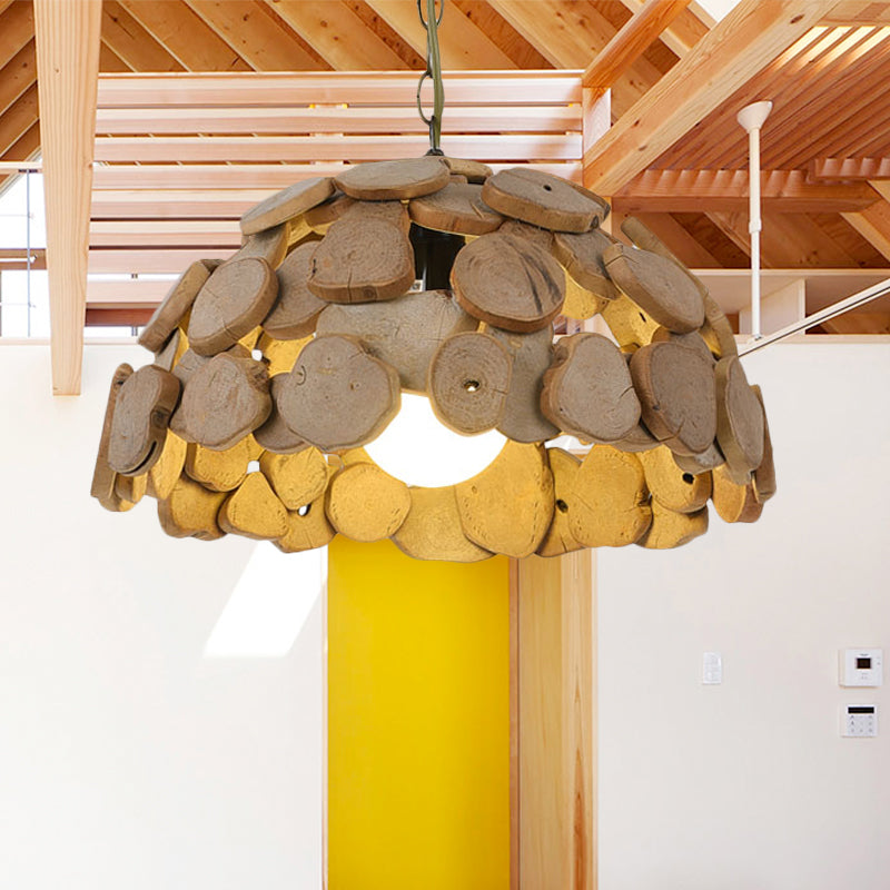 Wooden Dome Shade Hanging Light Vintage Single Light Natural Wood Pendant Lamp with Adjustable Chain Clearhalo 'Ceiling Lights' 'Modern Pendants' 'Modern' 'Pendant Lights' 'Pendants' Lighting' 241960