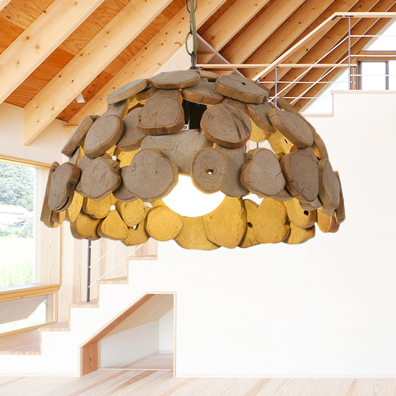 Wooden Dome Shade Hanging Light Vintage Single Light Natural Wood Pendant Lamp with Adjustable Chain Clearhalo 'Ceiling Lights' 'Modern Pendants' 'Modern' 'Pendant Lights' 'Pendants' Lighting' 241961