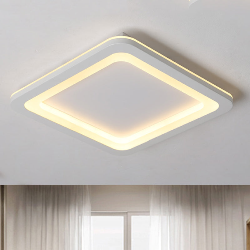 Square Flush Lighting Simple Metal LED White Ceiling Light Fixture in White/Warm Light, 10"/14.5"/19" Wide White Clearhalo 'Ceiling Lights' 'Close To Ceiling Lights' 'Close to ceiling' 'Flush mount' Lighting' 241964