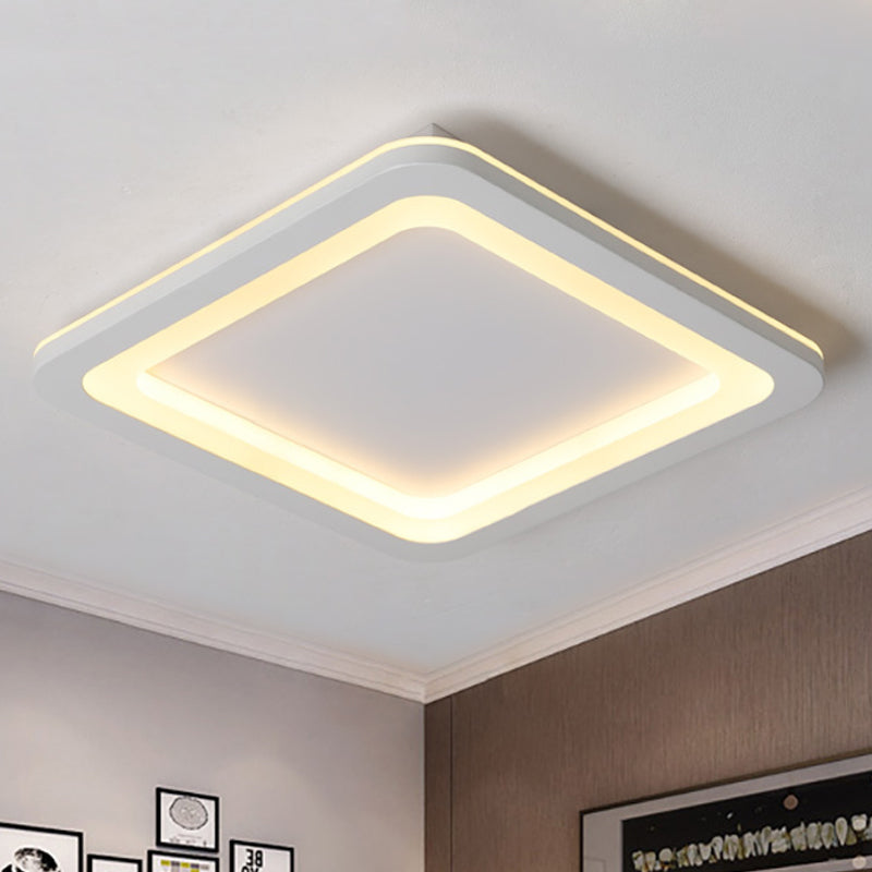 Square Flush Lighting Simple Metal LED White Ceiling Light Fixture in White/Warm Light, 10"/14.5"/19" Wide Clearhalo 'Ceiling Lights' 'Close To Ceiling Lights' 'Close to ceiling' 'Flush mount' Lighting' 241965