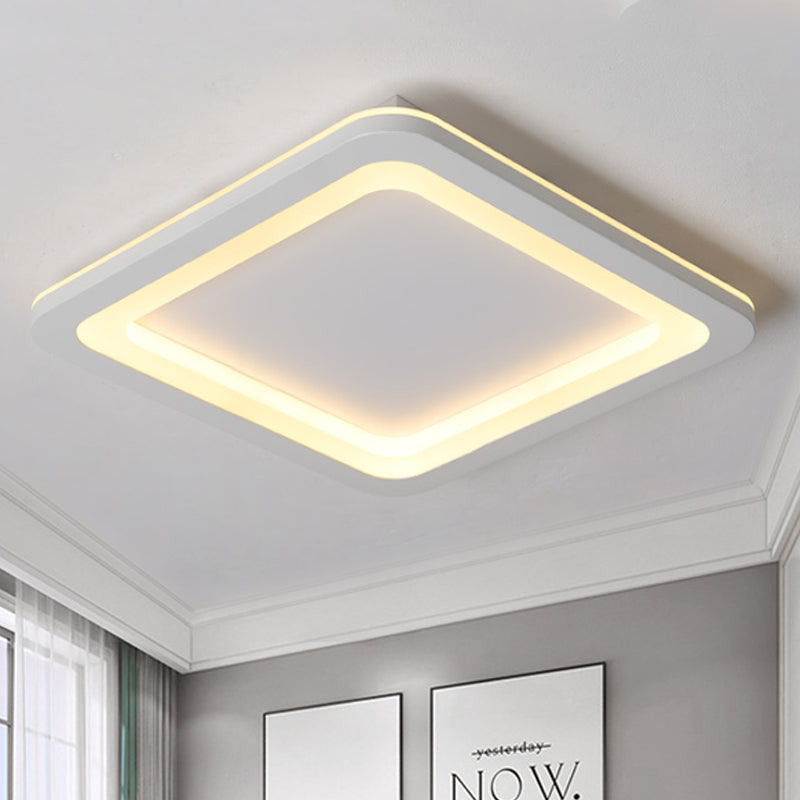 Square Flush Lighting Simple Metal LED White Ceiling Light Fixture in White/Warm Light, 10"/14.5"/19" Wide Clearhalo 'Ceiling Lights' 'Close To Ceiling Lights' 'Close to ceiling' 'Flush mount' Lighting' 241966