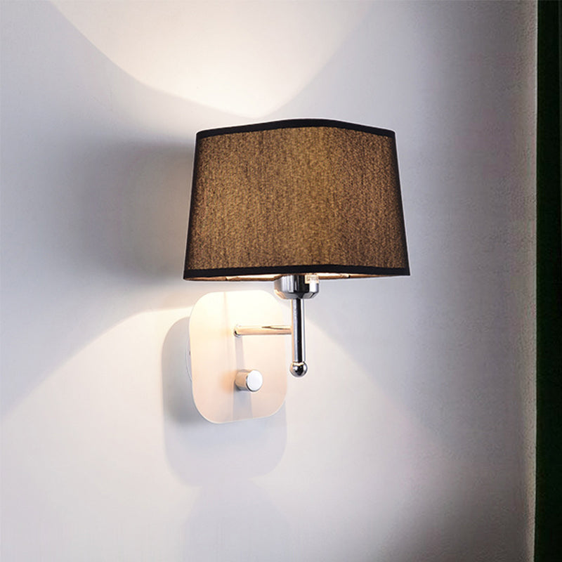 Black/Beige Tapered Wall Sconce Lighting Modernism Fabric 1 Light Wall Mount Light with Black/White Backplate Black White Clearhalo 'Modern wall lights' 'Modern' 'Wall Lamps & Sconces' 'Wall Lights' Lighting' 241969