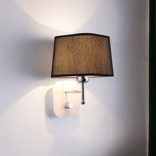 Black/Beige Tapered Wall Sconce Lighting Modernism Fabric 1 Light Wall Mount Light with Black/White Backplate Black White Clearhalo 'Modern wall lights' 'Modern' 'Wall Lamps & Sconces' 'Wall Lights' Lighting' 241969