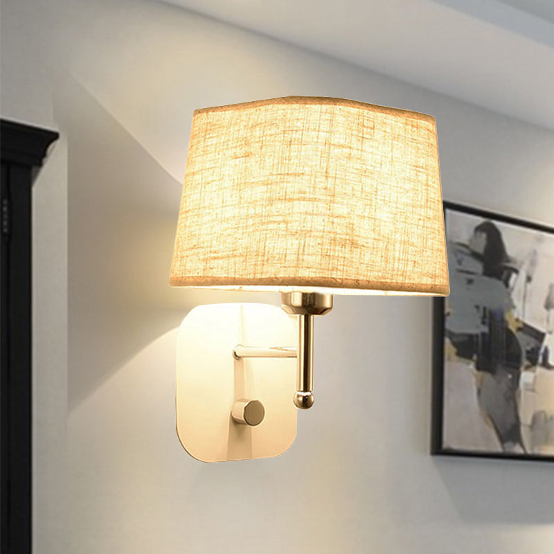 Black/Beige Tapered Wall Sconce Lighting Modernism Fabric 1 Light Wall Mount Light with Black/White Backplate Beige White Clearhalo 'Modern wall lights' 'Modern' 'Wall Lamps & Sconces' 'Wall Lights' Lighting' 241971