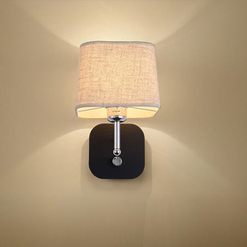 Black/Beige Tapered Wall Sconce Lighting Modernism Fabric 1 Light Wall Mount Light with Black/White Backplate Beige Black Clearhalo 'Modern wall lights' 'Modern' 'Wall Lamps & Sconces' 'Wall Lights' Lighting' 241972