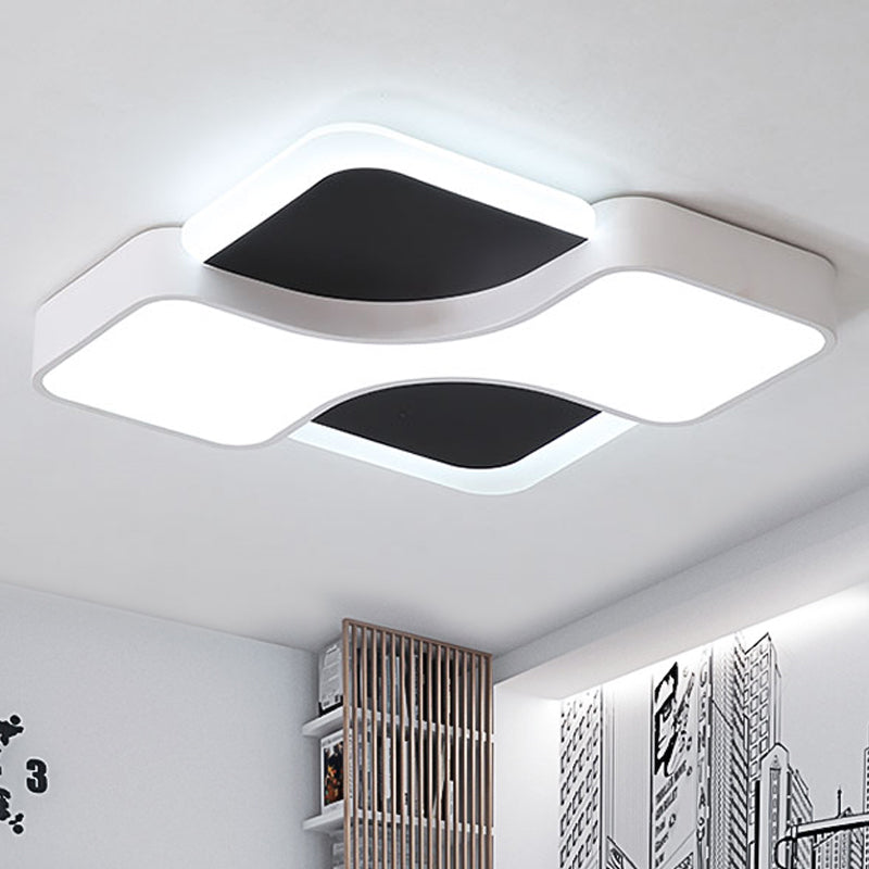 Geometric Flush Ceiling Light Fixture Modernism Metal LED White Ceiling Flush Mount Light in White/Warm Light, 16.5"/19.5"/23.5" Wide White White Clearhalo 'Ceiling Lights' 'Close To Ceiling Lights' 'Close to ceiling' 'Flush mount' Lighting' 241989