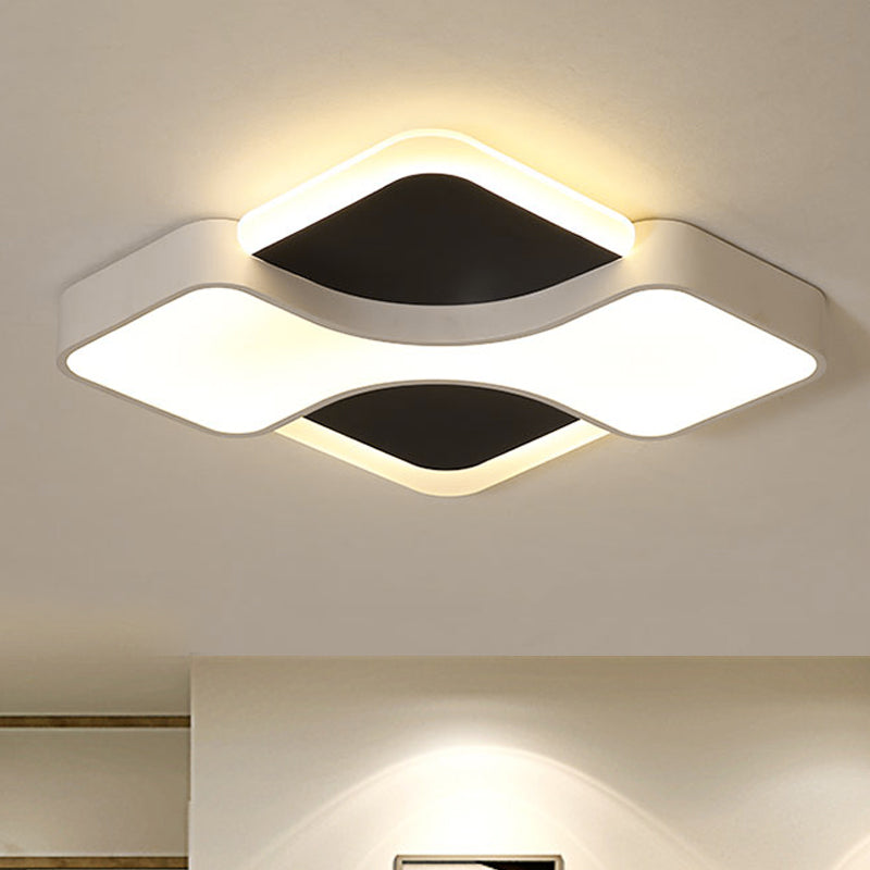 Geometric Flush Ceiling Light Fixture Modernism Metal LED White Ceiling Flush Mount Light in White/Warm Light, 16.5"/19.5"/23.5" Wide White Warm Clearhalo 'Ceiling Lights' 'Close To Ceiling Lights' 'Close to ceiling' 'Flush mount' Lighting' 241990