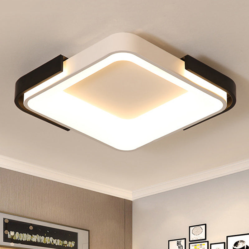 Rectangular/Square Ceiling Mounted Fixture Simple Metal LED Living Room Flush Mount Light in White/Warm Light, 18"/35.5" Wide White 18" Clearhalo 'Ceiling Lights' 'Close To Ceiling Lights' 'Close to ceiling' 'Flush mount' Lighting' 242009