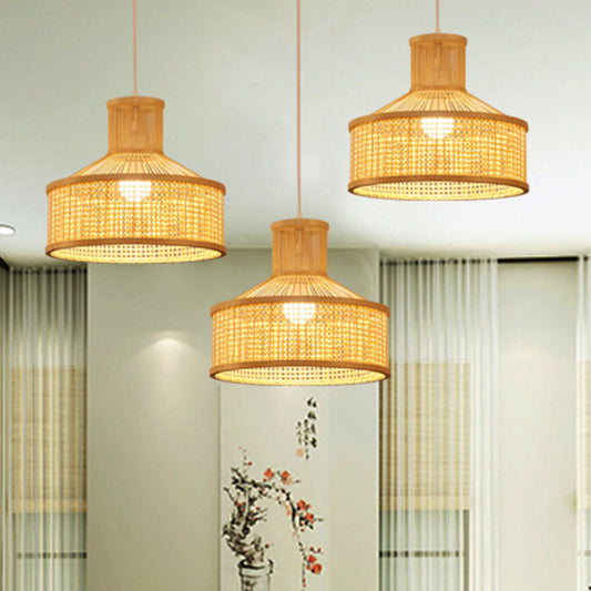 Barn Shaped Hanging Lamp Contemporary Style Bamboo 1 Head Beige Ceiling Lighting in Beige Beige Clearhalo 'Ceiling Lights' 'Modern Pendants' 'Modern' 'Pendant Lights' 'Pendants' Lighting' 242024