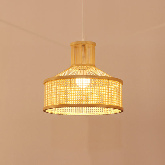 Barn Shaped Hanging Lamp Contemporary Style Bamboo 1 Head Beige Ceiling Lighting in Beige Clearhalo 'Ceiling Lights' 'Modern Pendants' 'Modern' 'Pendant Lights' 'Pendants' Lighting' 242026