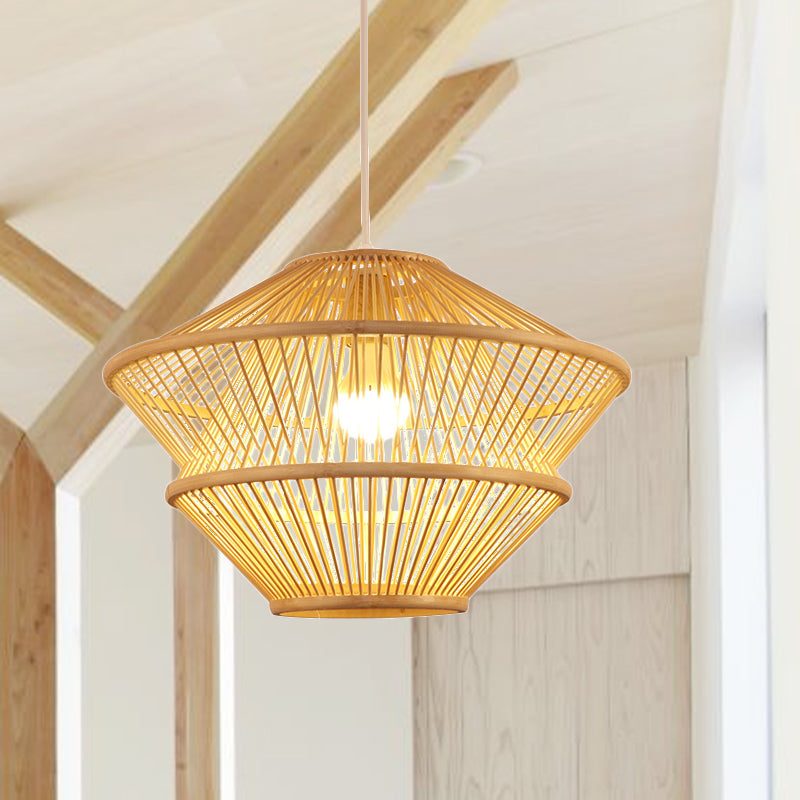 Hand Knitted Pendant Light Fixture Asian Style Bamboo 1-Light Beige Hanging Lamp over Dining Table Beige Clearhalo 'Ceiling Lights' 'Pendant Lights' 'Pendants' Lighting' 242027_6c4bb98e-e925-4838-8a26-e30df9d3035f