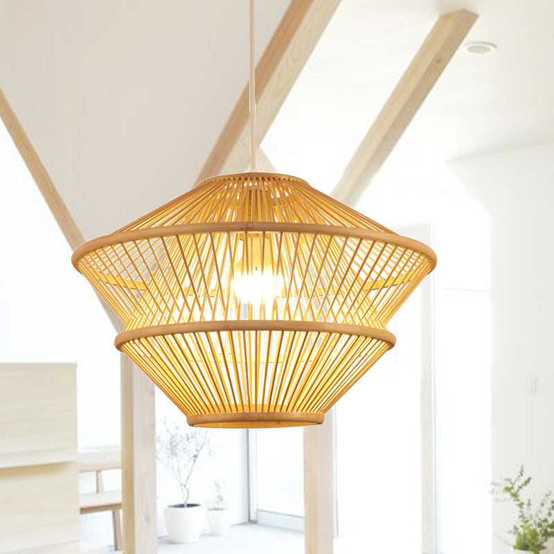 Hand Knitted Pendant Light Fixture Asian Style Bamboo 1-Light Beige Hanging Lamp over Dining Table Clearhalo 'Ceiling Lights' 'Pendant Lights' 'Pendants' Lighting' 242028