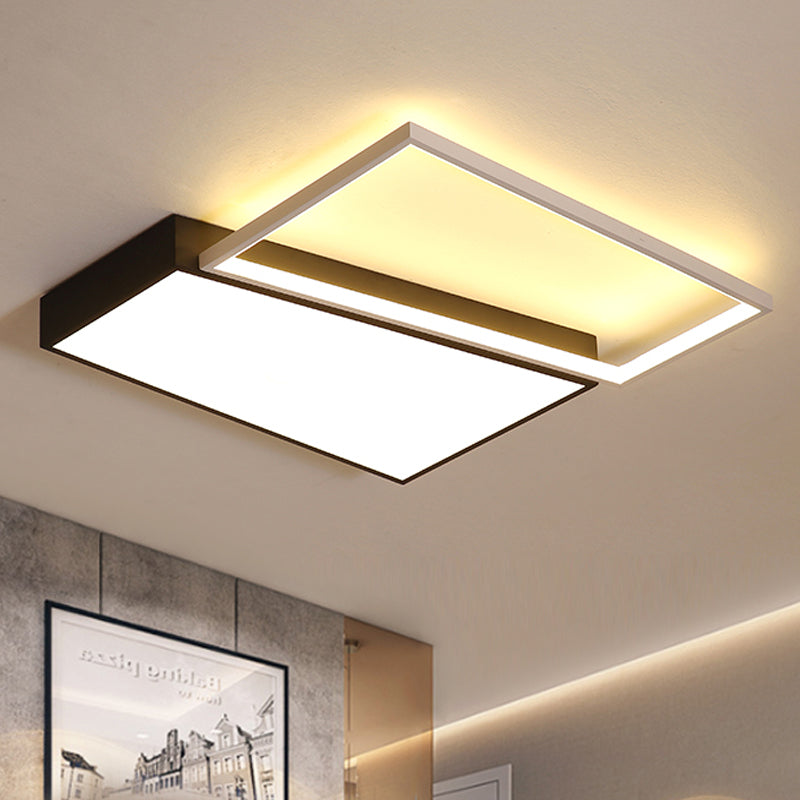 Black/White Trapezoid Flush Mount Lighting Simplicity LED Metal Ceiling Light Fixture in White/Warm Light, 18"/21.5" Wide Black Clearhalo 'Ceiling Lights' 'Close To Ceiling Lights' 'Close to ceiling' 'Flush mount' Lighting' 242035