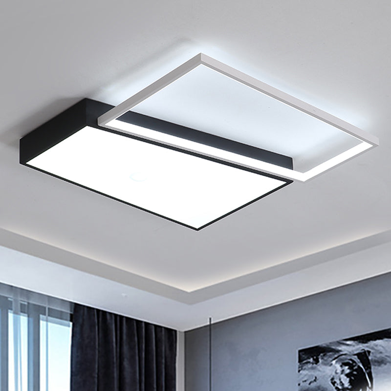 Black/White Trapezoid Flush Mount Lighting Simplicity LED Metal Ceiling Light Fixture in White/Warm Light, 18"/21.5" Wide Clearhalo 'Ceiling Lights' 'Close To Ceiling Lights' 'Close to ceiling' 'Flush mount' Lighting' 242036