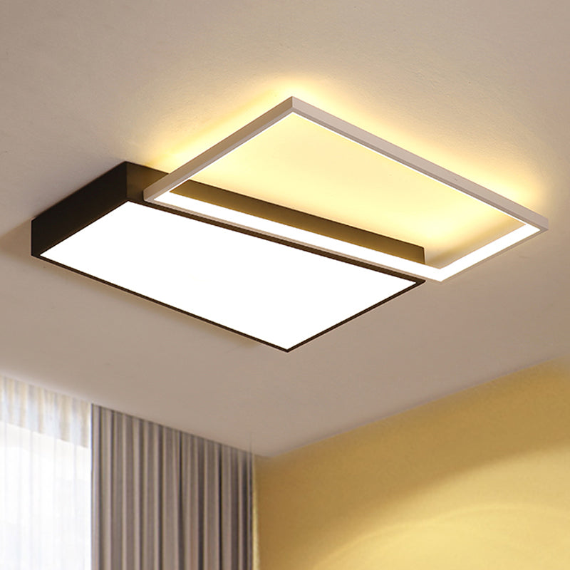 Black/White Trapezoid Flush Mount Lighting Simplicity LED Metal Ceiling Light Fixture in White/Warm Light, 18"/21.5" Wide Clearhalo 'Ceiling Lights' 'Close To Ceiling Lights' 'Close to ceiling' 'Flush mount' Lighting' 242037