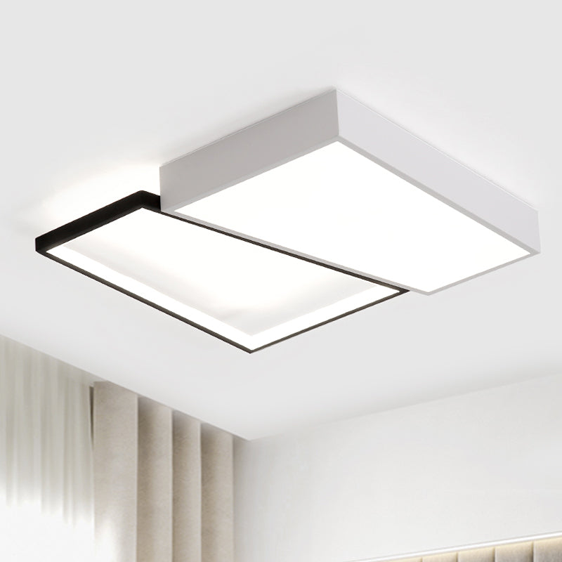 Black/White Trapezoid Flush Mount Lighting Simplicity LED Metal Ceiling Light Fixture in White/Warm Light, 18"/21.5" Wide White Clearhalo 'Ceiling Lights' 'Close To Ceiling Lights' 'Close to ceiling' 'Flush mount' Lighting' 242038