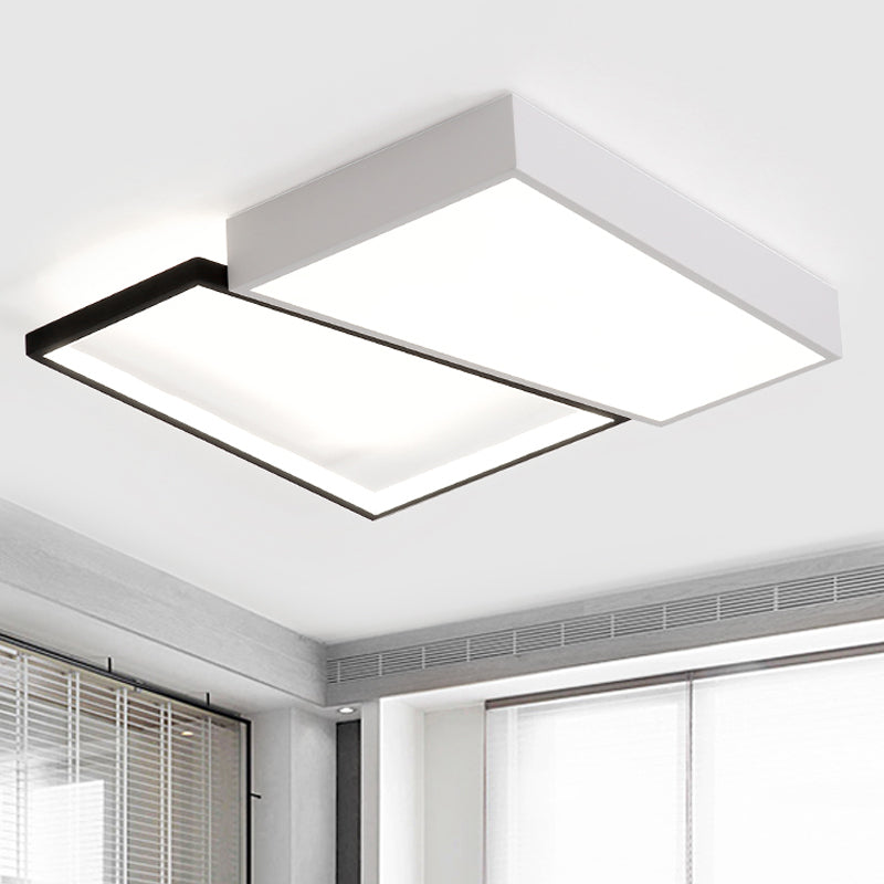 Black/White Trapezoid Flush Mount Lighting Simplicity LED Metal Ceiling Light Fixture in White/Warm Light, 18"/21.5" Wide Clearhalo 'Ceiling Lights' 'Close To Ceiling Lights' 'Close to ceiling' 'Flush mount' Lighting' 242039