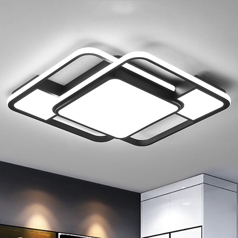 Brick Metal Flush Mount Lighting Modern LED White Ceiling Light Fixture with Frosted Diffuser in White/Warm Light, 16.5"/20.5" Wide Clearhalo 'Ceiling Lights' 'Close To Ceiling Lights' 'Close to ceiling' 'Flush mount' Lighting' 242058