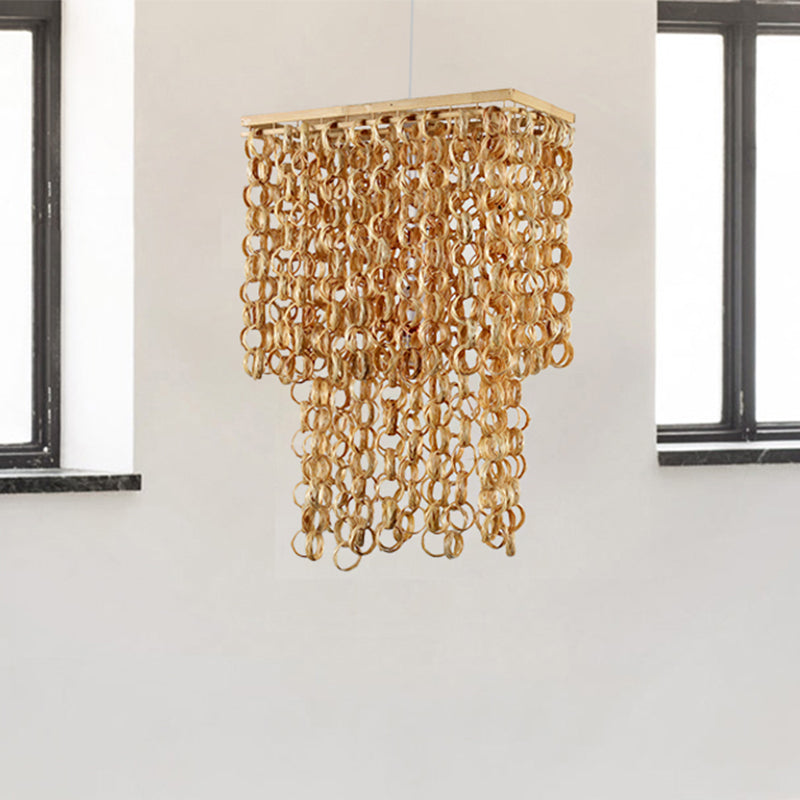 16"/19.5" Wide Tassel Bamboo Drop Pendant Chinese Single Light Beige Hanging Lamp for Dinging Room Restaurant Beige 19.5" Clearhalo 'Ceiling Lights' 'Modern Pendants' 'Modern' 'Pendant Lights' 'Pendants' Lighting' 242073