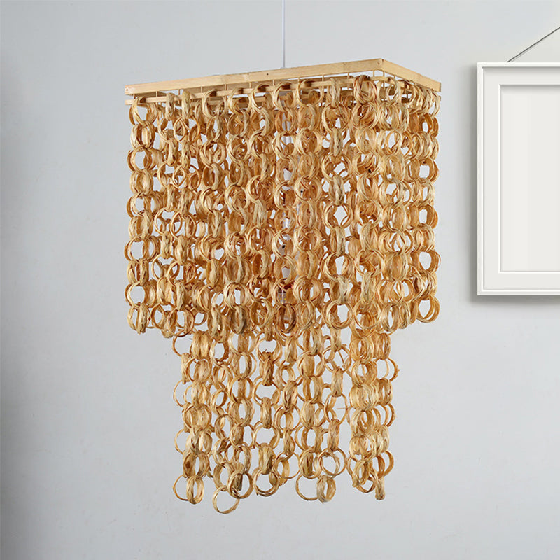 16"/19.5" Wide Tassel Bamboo Drop Pendant Chinese Single Light Beige Hanging Lamp for Dinging Room Restaurant Clearhalo 'Ceiling Lights' 'Modern Pendants' 'Modern' 'Pendant Lights' 'Pendants' Lighting' 242074