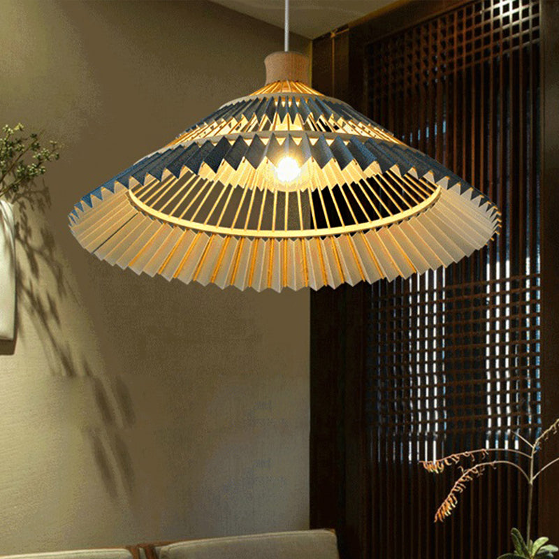 Blue Conical Shade Hanging Pendant Lamp South-East Asia 1 Head Bamboo Ceiling Lighting over Table, 16"/19.5" W Blue Clearhalo 'Ceiling Lights' 'Modern Pendants' 'Modern' 'Pendant Lights' 'Pendants' Lighting' 242082