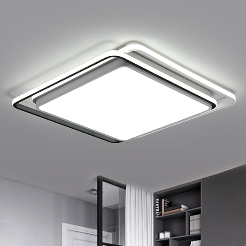 Minimalist Square Ceiling Mount Lamp Metal LED Living Room Flush Ceiling Light in White/Warm Light, 15"/19" Wide White White Clearhalo 'Ceiling Lights' 'Close To Ceiling Lights' 'Close to ceiling' 'Flush mount' Lighting' 242087