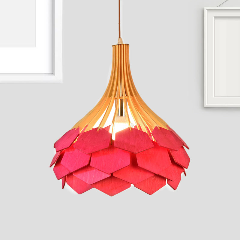 Pine Cone Hanging Light Fixture Modern Style Wood 1 Bulb Red/Blue Pendant Lamp for Dining Room Clearhalo 'Ceiling Lights' 'Modern Pendants' 'Modern' 'Pendant Lights' 'Pendants' Lighting' 242098