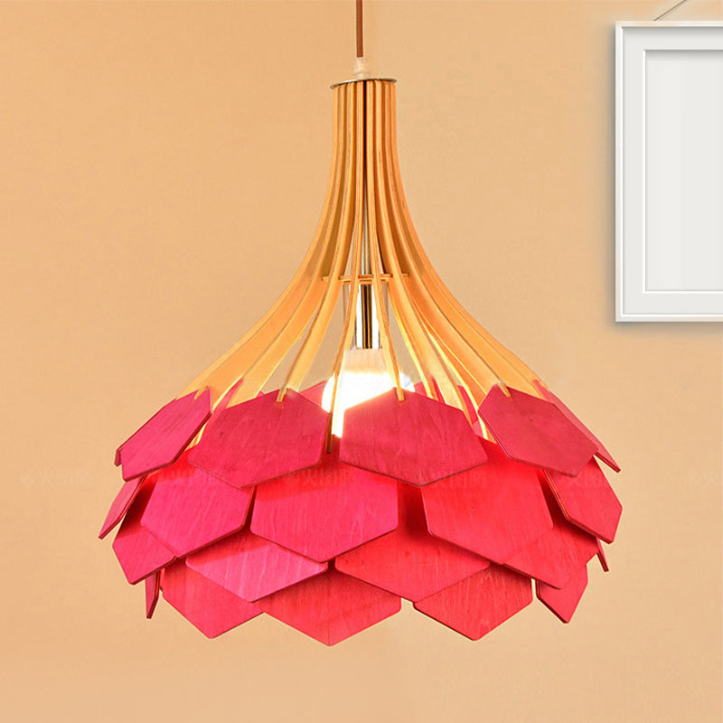 Pine Cone Hanging Light Fixture Modern Style Wood 1 Bulb Red/Blue Pendant Lamp for Dining Room Clearhalo 'Ceiling Lights' 'Modern Pendants' 'Modern' 'Pendant Lights' 'Pendants' Lighting' 242099
