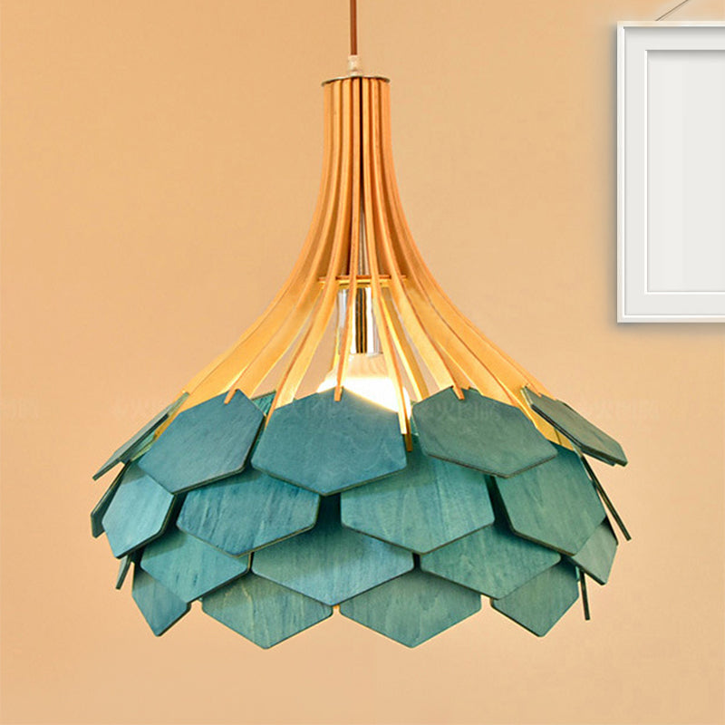 Pine Cone Hanging Light Fixture Modern Style Wood 1 Bulb Red/Blue Pendant Lamp for Dining Room Clearhalo 'Ceiling Lights' 'Modern Pendants' 'Modern' 'Pendant Lights' 'Pendants' Lighting' 242100
