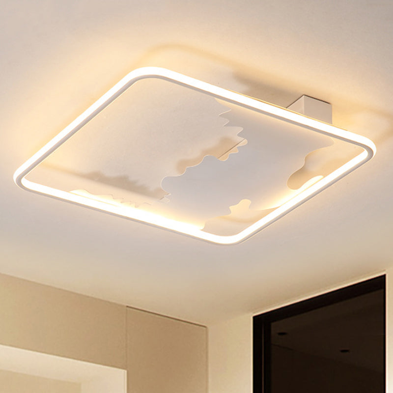 Square Flush Mount Lighting Art Deco Metal LED White Ceiling Lighting in White/Warm Light, 16.5"/19.5"/23.5" Wide Clearhalo 'Ceiling Lights' 'Close To Ceiling Lights' 'Close to ceiling' 'Flush mount' Lighting' 242110