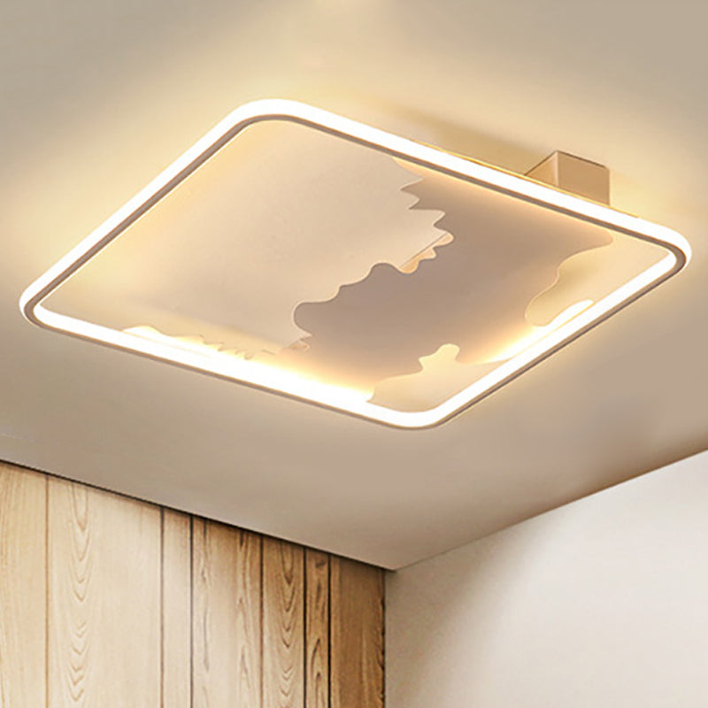 Square Flush Mount Lighting Art Deco Metal LED White Ceiling Lighting in White/Warm Light, 16.5"/19.5"/23.5" Wide Clearhalo 'Ceiling Lights' 'Close To Ceiling Lights' 'Close to ceiling' 'Flush mount' Lighting' 242111