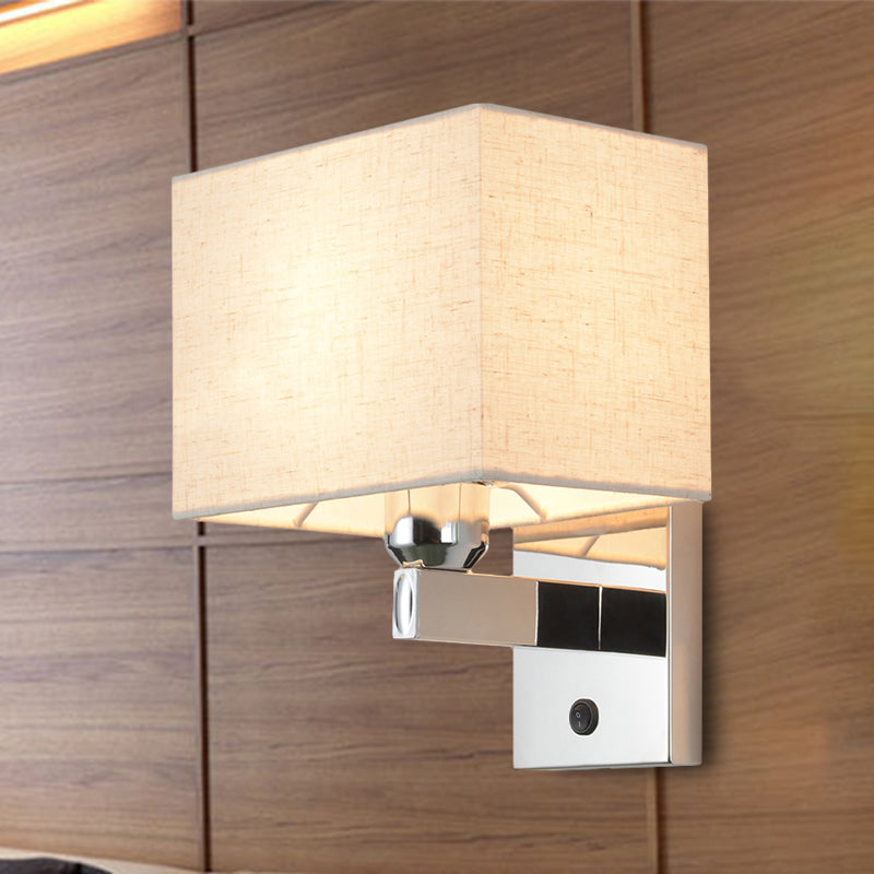 LED Rectangle Wall Mounted Lighting Modernism Fabric Sconce Light in Chrome for Bedroom Chrome With Switch Clearhalo 'Modern wall lights' 'Modern' 'Wall Lamps & Sconces' 'Wall Lights' Lighting' 242114