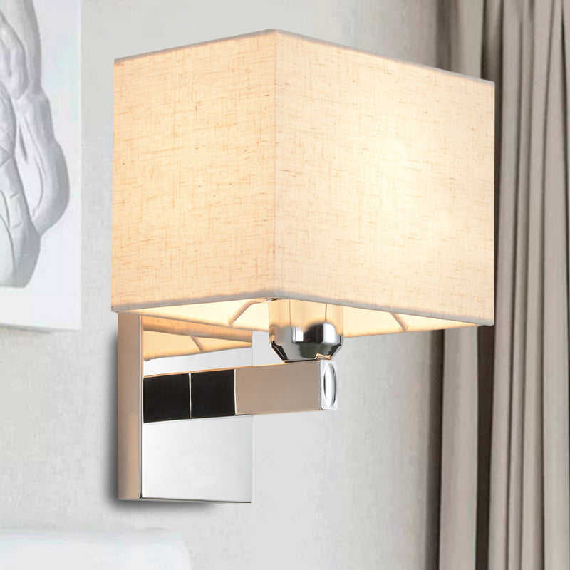 LED Rectangle Wall Mounted Lighting Modernism Fabric Sconce Light in Chrome for Bedroom Chrome No Switch Clearhalo 'Modern wall lights' 'Modern' 'Wall Lamps & Sconces' 'Wall Lights' Lighting' 242116