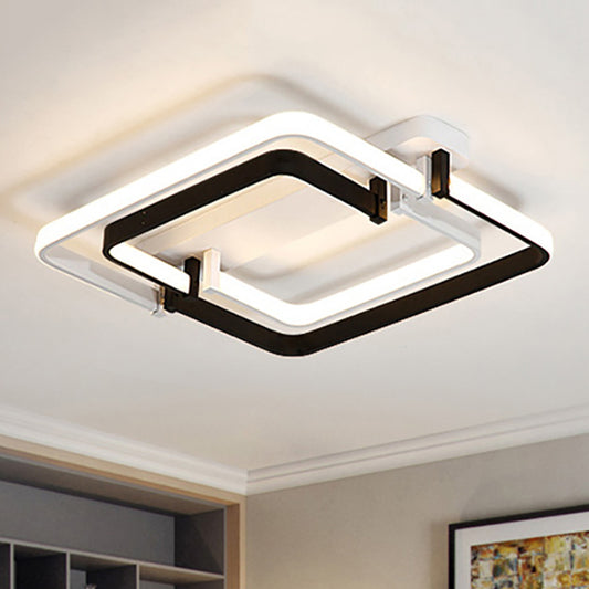 Round Edge Flush Ceiling Light Contemporary Metal LED Black/White Ceiling Mount Lamp in White/Warm Light, 18"/21.5" Wide Black Clearhalo 'Ceiling Lights' 'Close To Ceiling Lights' 'Close to ceiling' 'Flush mount' Lighting' 242120