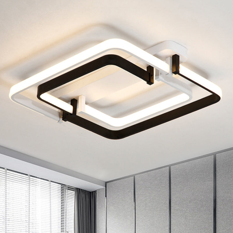 Round Edge Flush Ceiling Light Contemporary Metal LED Black/White Ceiling Mount Lamp in White/Warm Light, 18"/21.5" Wide Clearhalo 'Ceiling Lights' 'Close To Ceiling Lights' 'Close to ceiling' 'Flush mount' Lighting' 242122