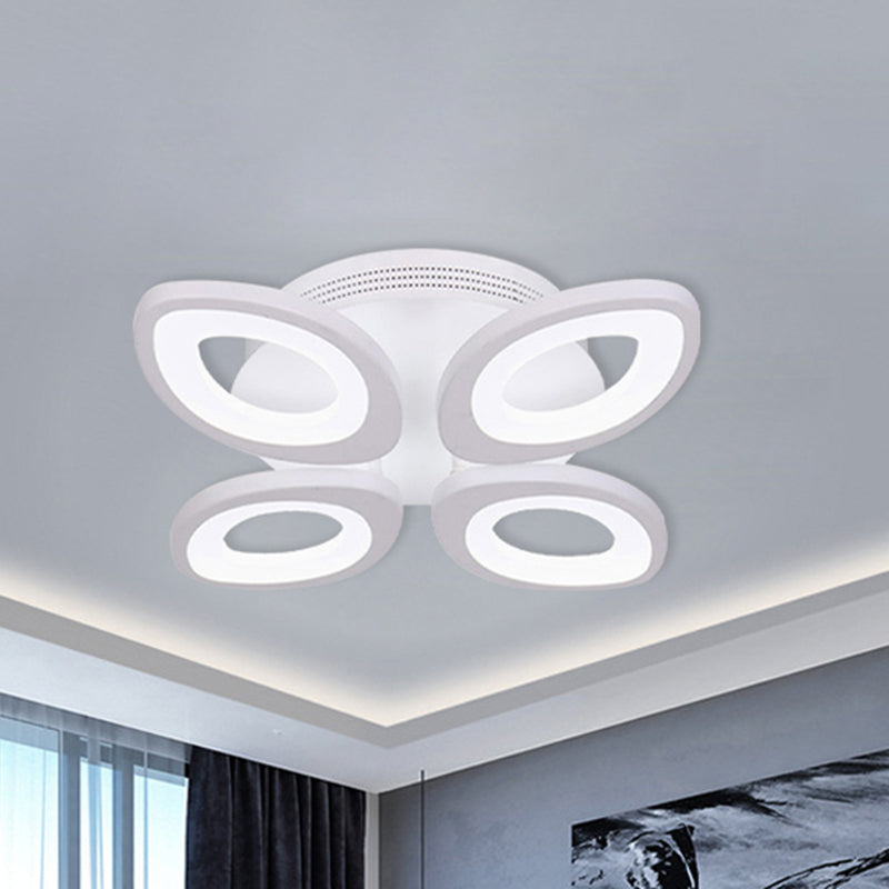 Modern 4/5/8 Lights LED Flush Mount Light with Acrylic Shade White Leaf Ceiling Lighting in Warm/White/Natural Light 4 White Clearhalo 'Ceiling Lights' 'Close To Ceiling Lights' 'Close to ceiling' 'Semi-flushmount' Lighting' 242125