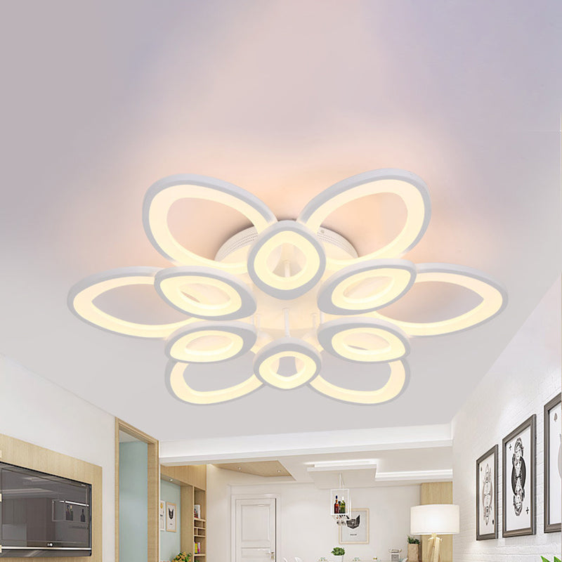 Modern 4/5/8 Lights LED Flush Mount Light with Acrylic Shade White Leaf Ceiling Lighting in Warm/White/Natural Light 12 White Clearhalo 'Ceiling Lights' 'Close To Ceiling Lights' 'Close to ceiling' 'Semi-flushmount' Lighting' 242131