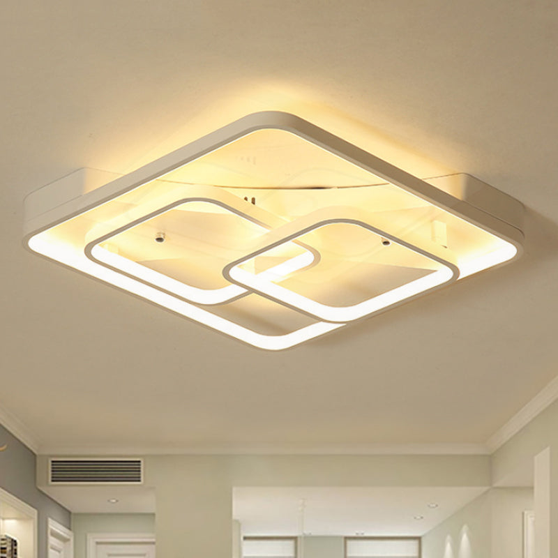 Square Flush Mount Ceiling Light Fixture Simplicity Metal LED White Close to Ceiling Lamp in White/Warm Light, 16.5"/19.5"/23.5" Wide White Clearhalo 'Ceiling Lights' 'Close To Ceiling Lights' 'Close to ceiling' 'Flush mount' Lighting' 242134