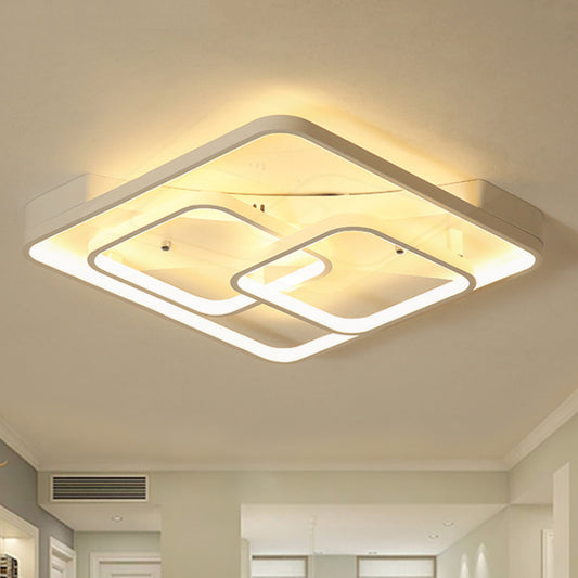 Square Flush Mount Ceiling Light Fixture Simplicity Metal LED White Close to Ceiling Lamp in White/Warm Light, 16.5"/19.5"/23.5" Wide White Clearhalo 'Ceiling Lights' 'Close To Ceiling Lights' 'Close to ceiling' 'Flush mount' Lighting' 242134
