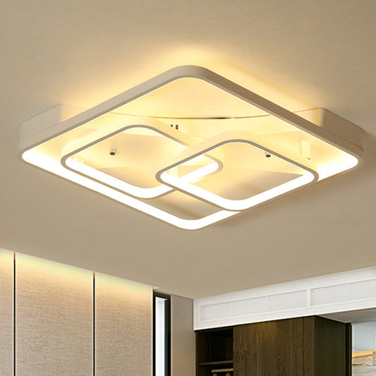 Square Flush Mount Ceiling Light Fixture Simplicity Metal LED White Close to Ceiling Lamp in White/Warm Light, 16.5"/19.5"/23.5" Wide Clearhalo 'Ceiling Lights' 'Close To Ceiling Lights' 'Close to ceiling' 'Flush mount' Lighting' 242135
