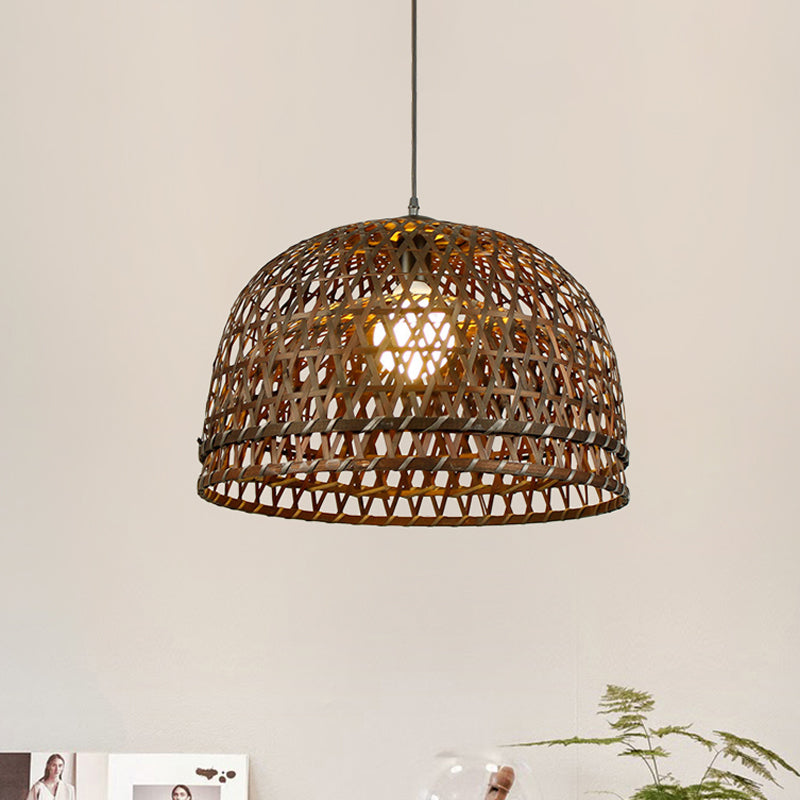 Brown/Wood Dome Shade Hanging Light Modern Style 13"/21" Dia 1 Light Bamboo Pendant Lamp for Restaurant Clearhalo 'Ceiling Lights' 'Pendant Lights' 'Pendants' Lighting' 242144